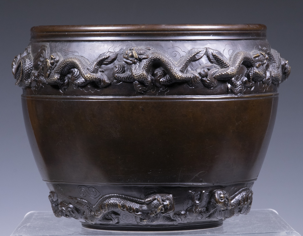 CHINESE BRONZE DRAGON JARDINIERE 2b1bd9