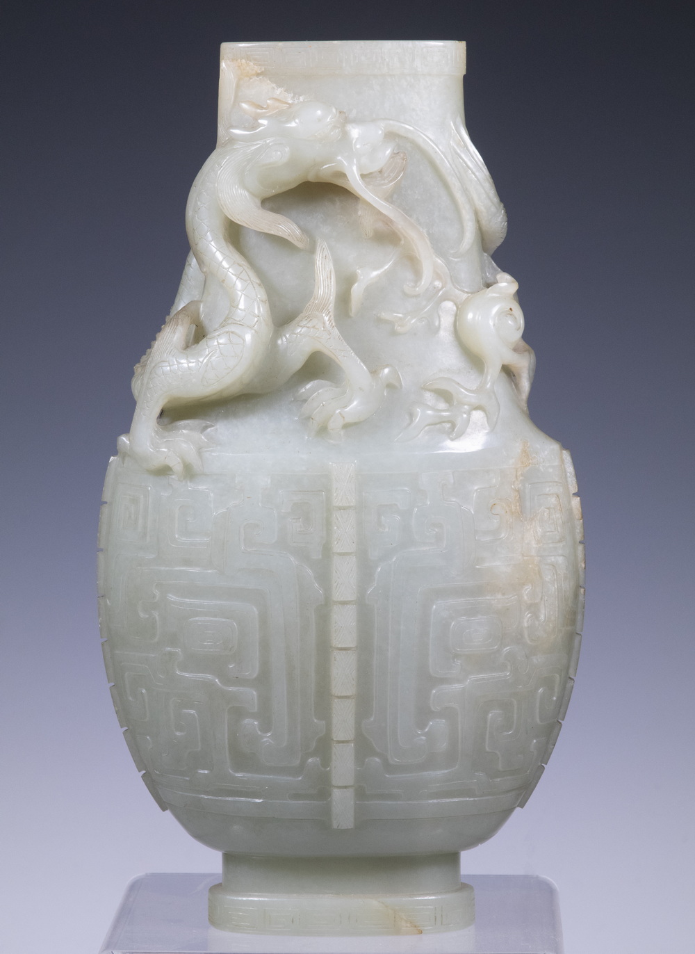 CHINESE QING JADE CARVED VASE Flattened 2b1be7