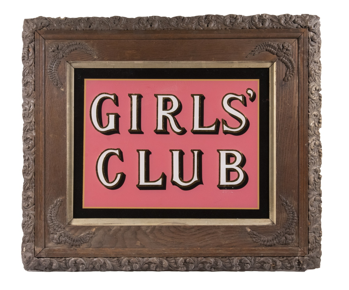 "GIRLS' CLUB" SIGN Reverse Glass