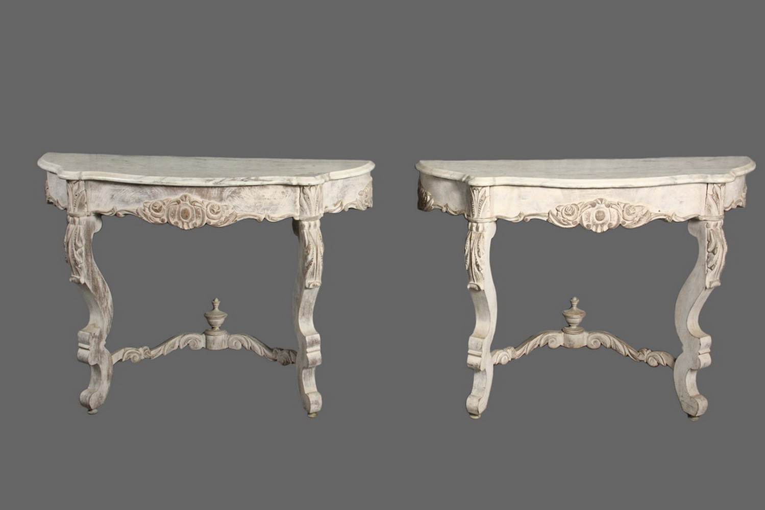 PAIR OF CONSOLE TABLES Carved and