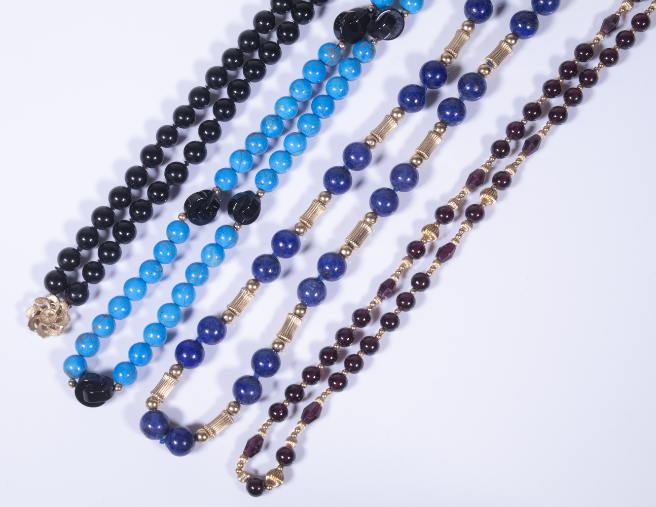 POLISHED STONE & GOLD BEAD NECKLACES