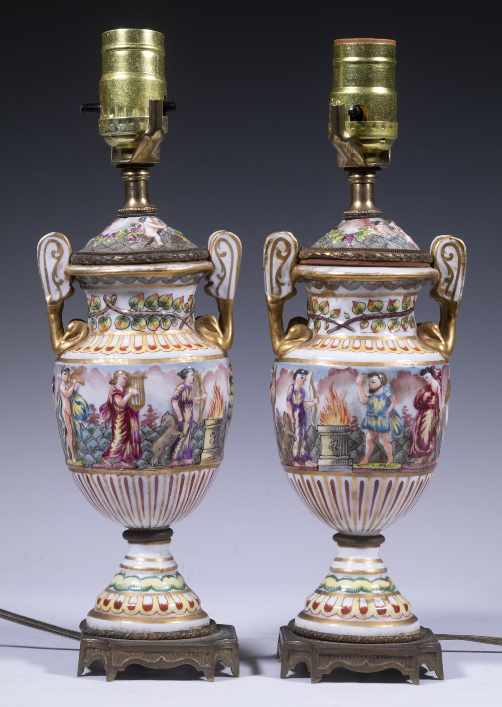 PR CAPODIMONTE URNS AS LAMPS Pair