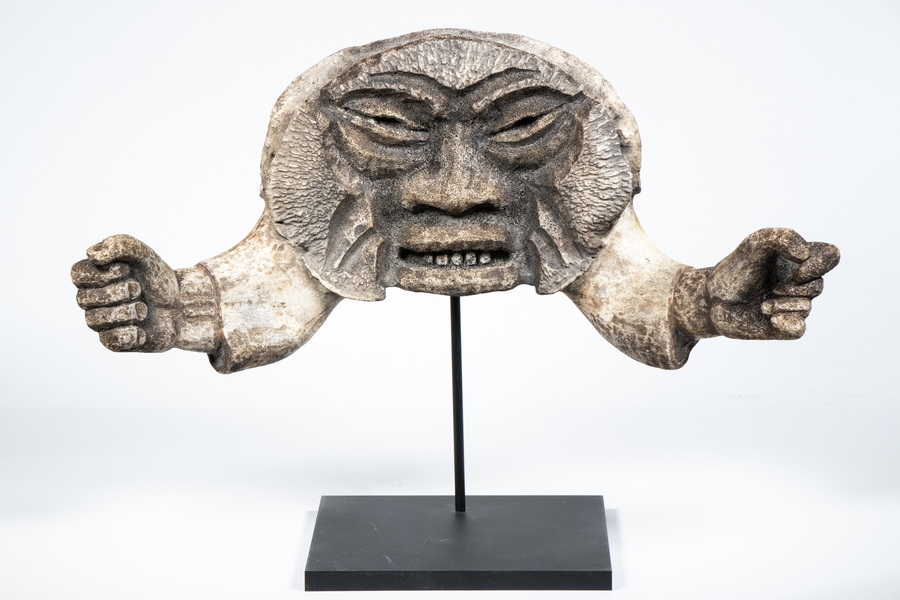 INUIT CARVED WHALE VERTEBRAE ON STAND