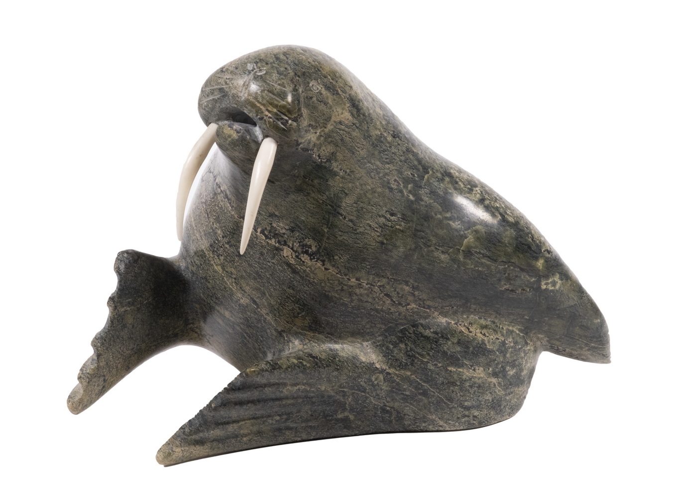 INUIT GREEN SOAPSTONE CARVING OF A WALRUS