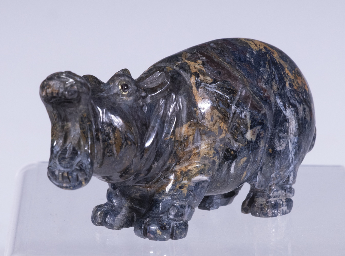 CASED RUSSIAN CARVED LAPIS HIPPO