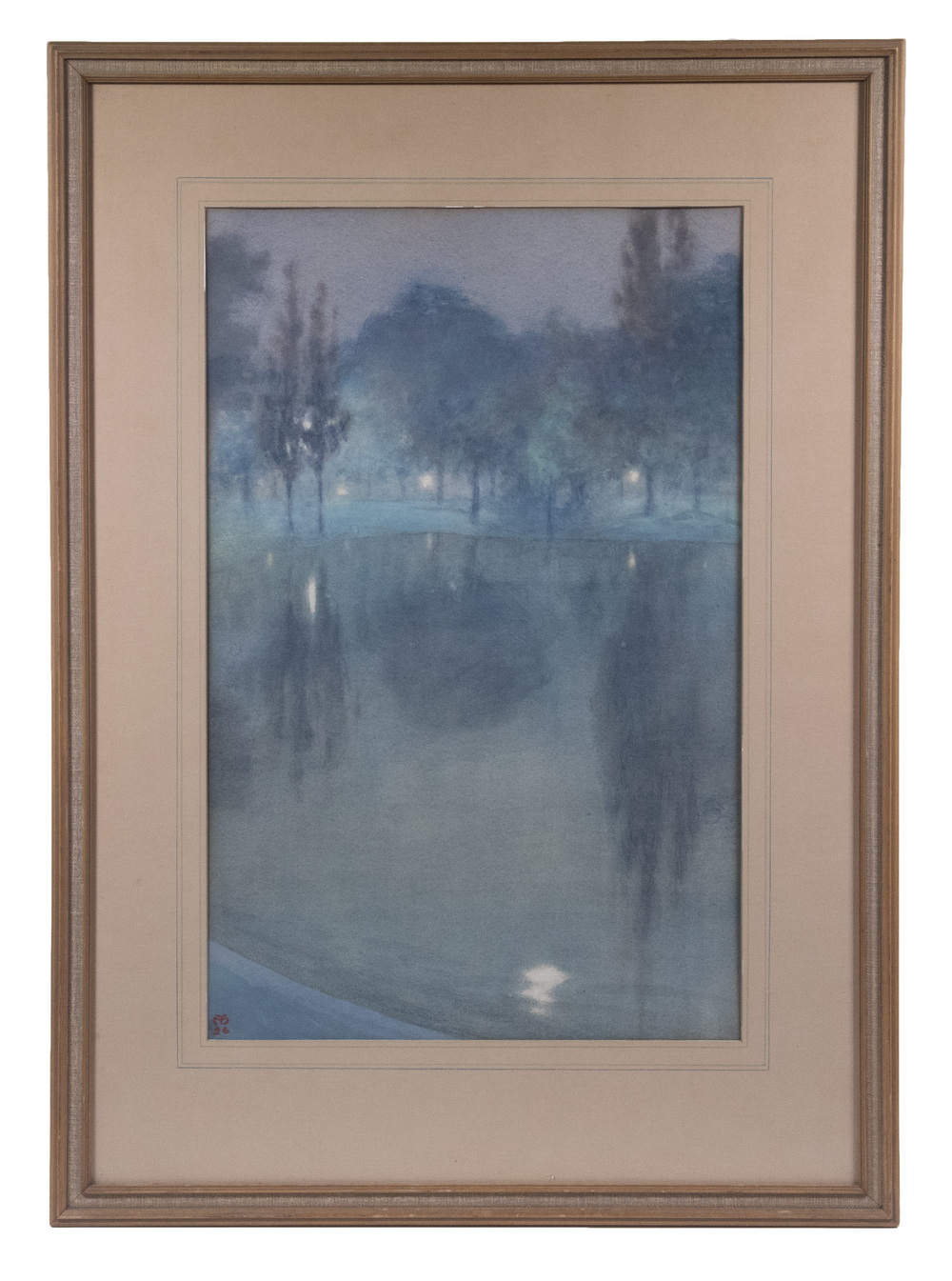 TONALIST WATERCOLOR OF GARDEN POND 2b1e8f