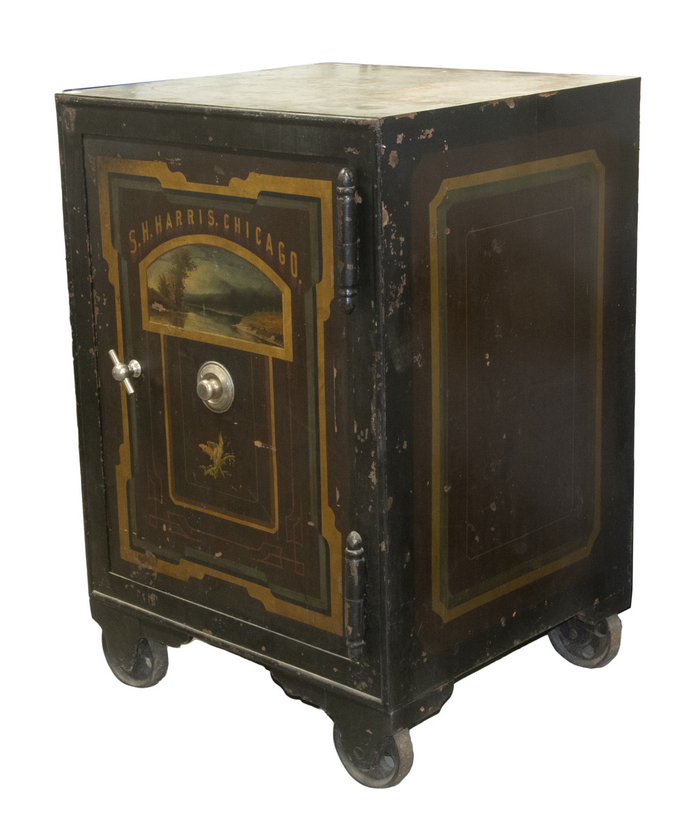 19TH C. CAST IRON SAFE Large Painted