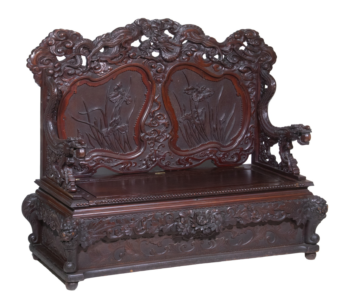 ORNATE CARVED JAPANESE HALL BENCH 2b1f32