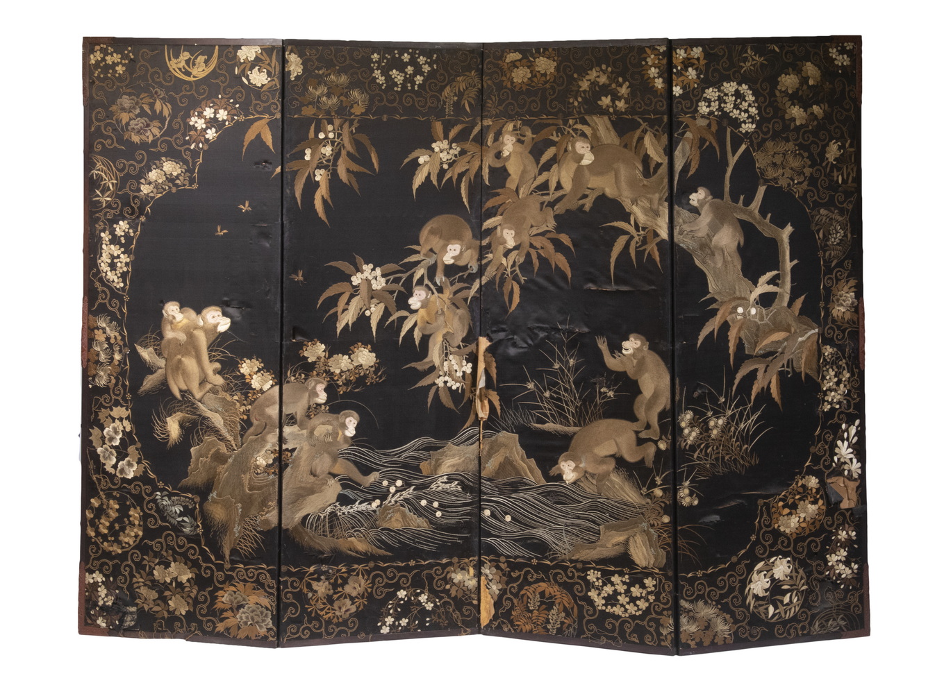 JAPANESE 19TH C EMBROIDERED FOLDING 2b1f30