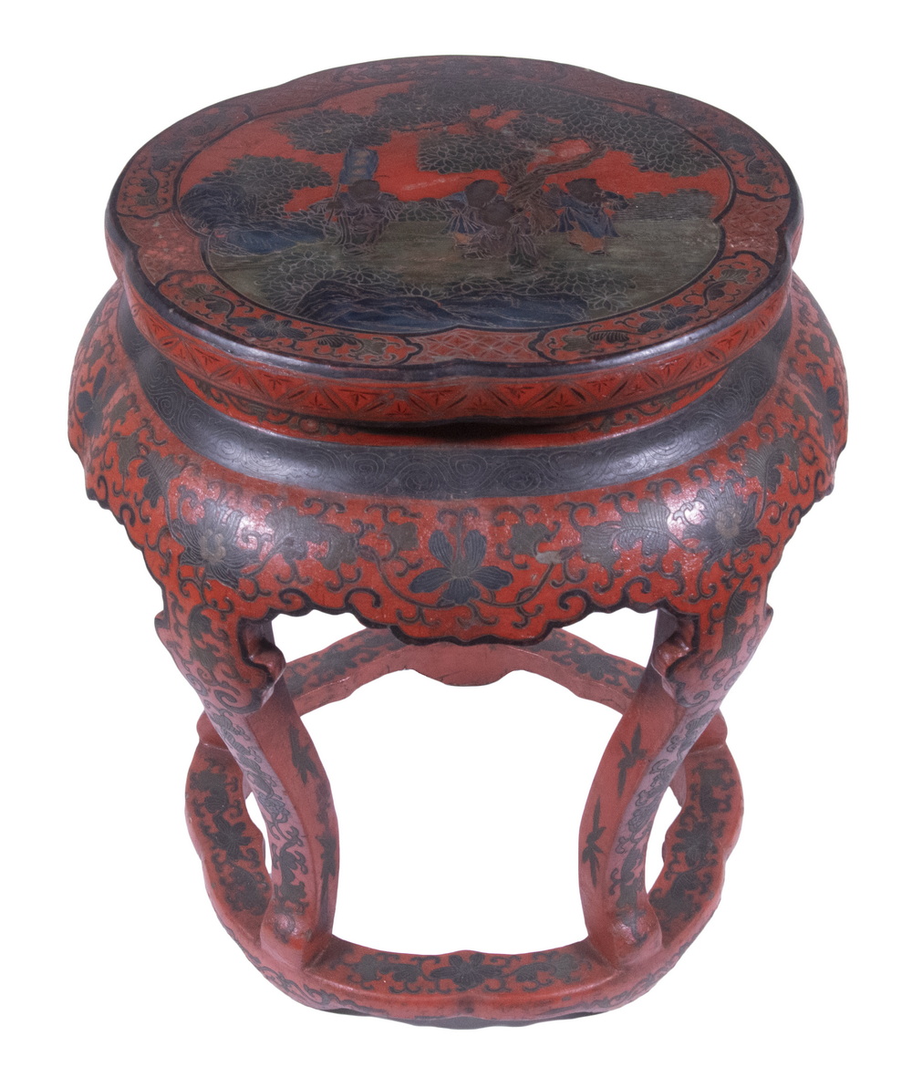 CHINESE RED LACQUER TABOURET STAND 2b2008