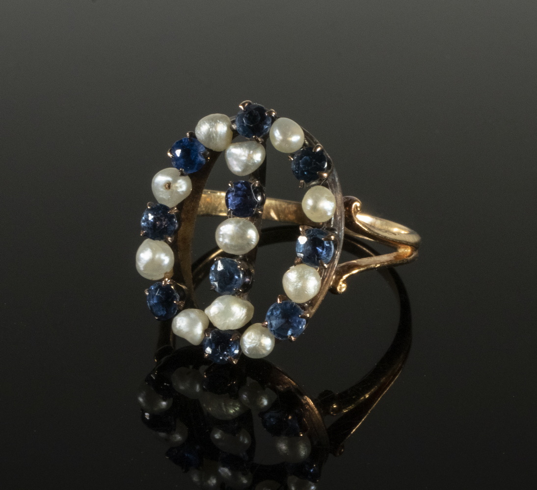 LADIES GOLD PEARL SAPPHIRE RING 2b2139