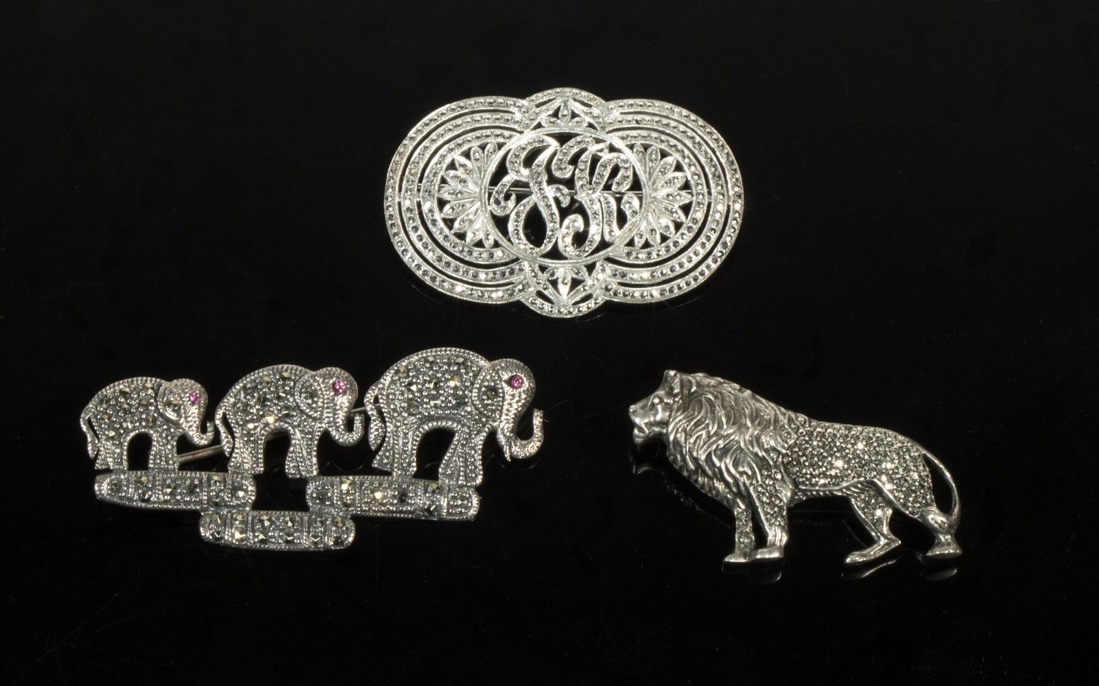 STERLING SILVER MARCASITE BROOCHES 2b2161