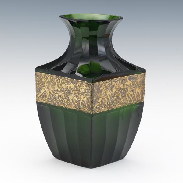 GREEN MOSER GLASS VASE 10 ¾" x