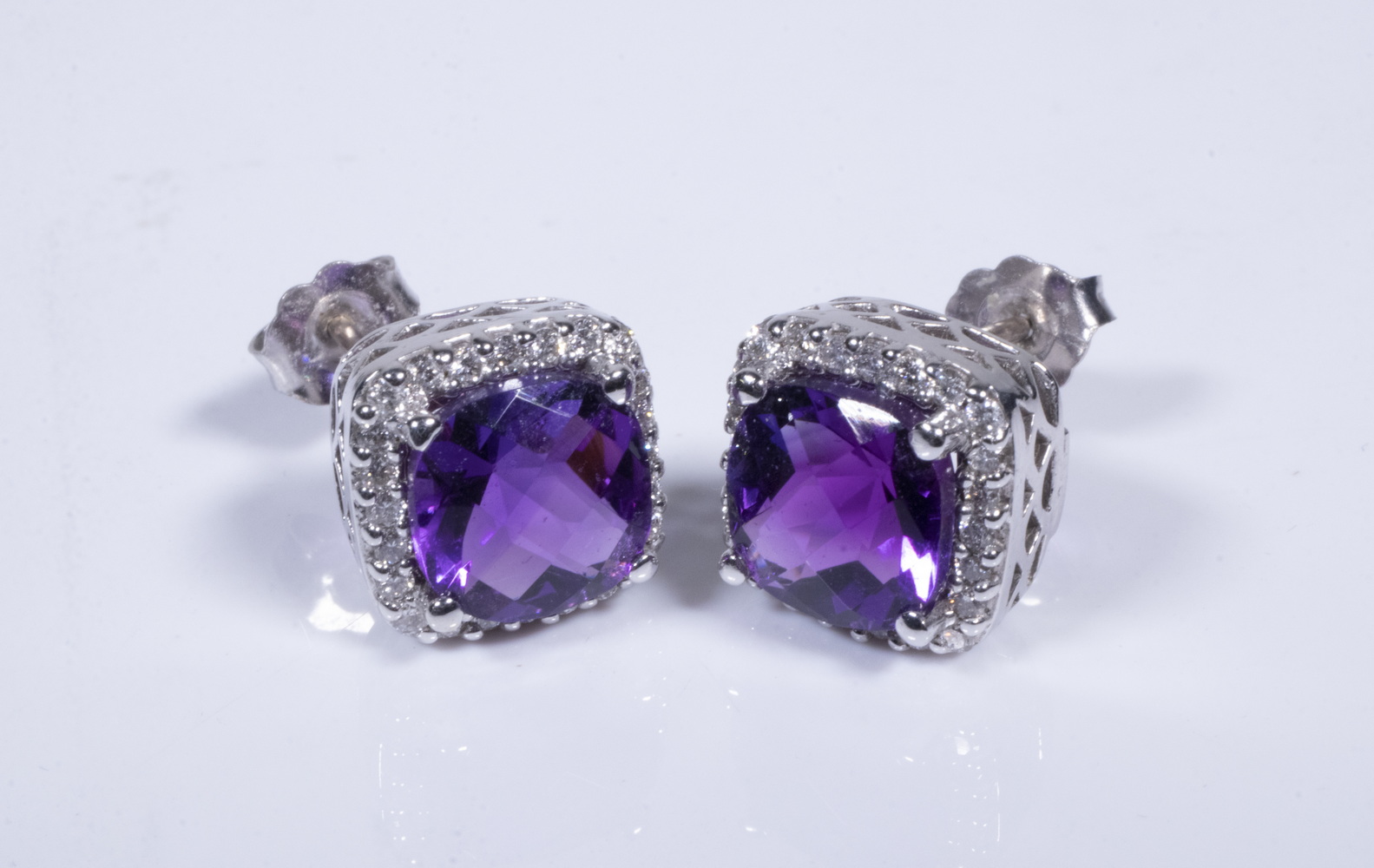 14K WHITE GOLD AMETHYST AND DIAMOND