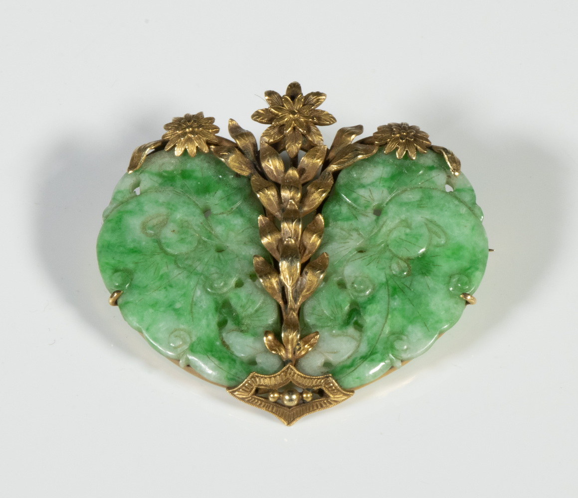 CHINESE JADE BROOCH 14k Gold Mounted 2b219f