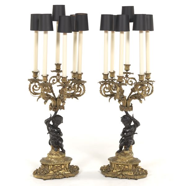 PAIR OF BRONZE ELECTRIFIED CANDELABRA