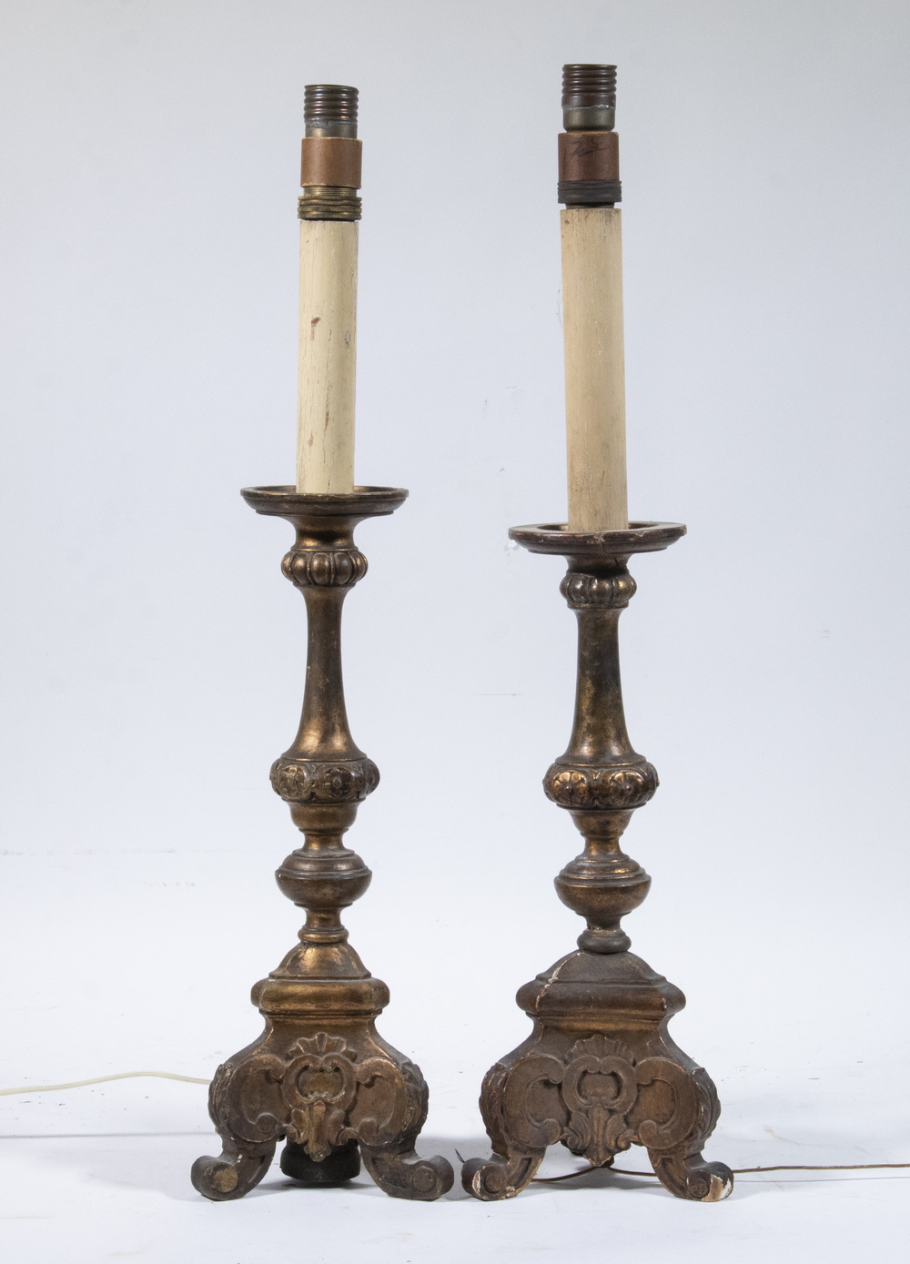 (2) EARLY WOODEN CANDLESTICKS AS TABLE