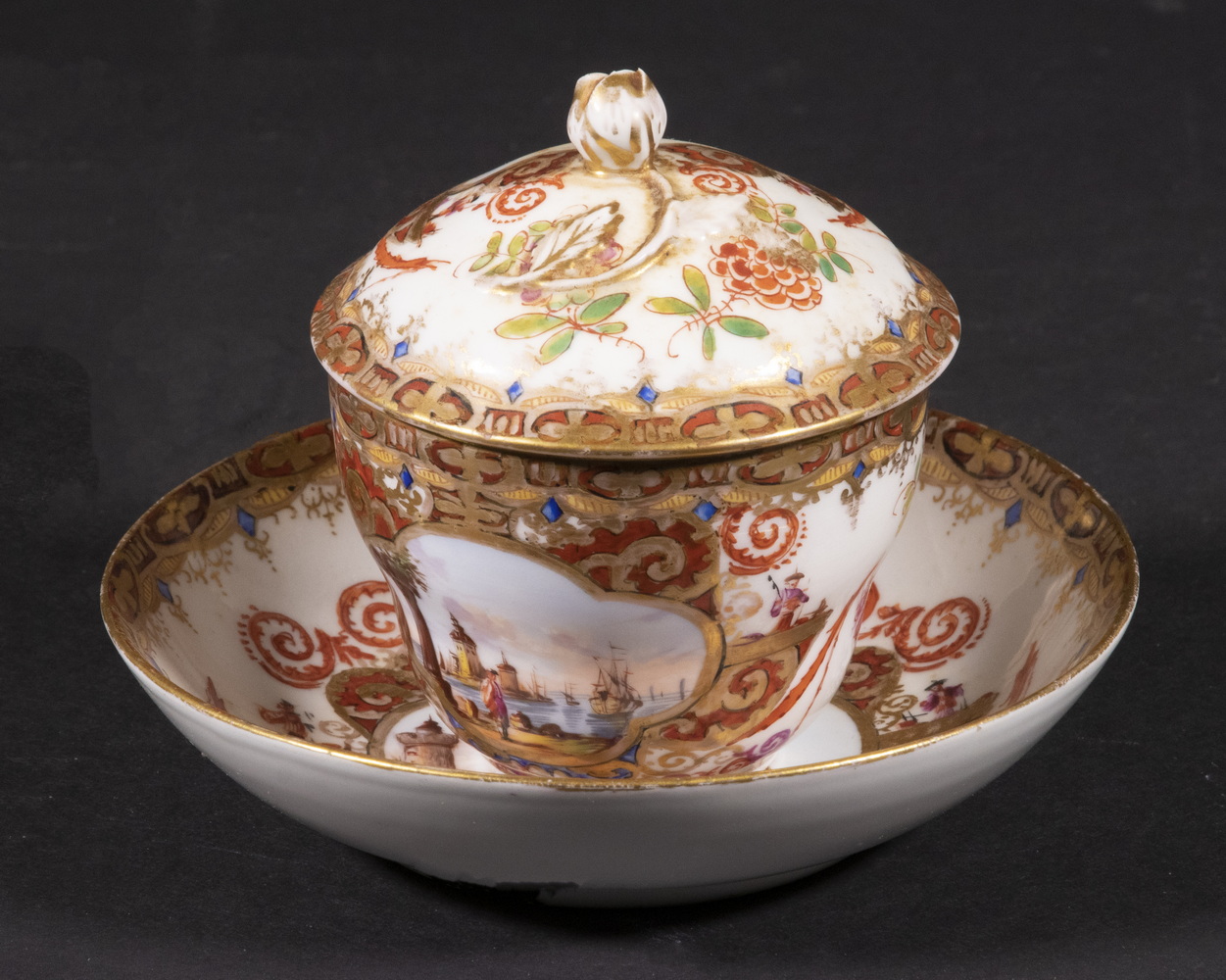 MEISSEN COVERED CUP & SAUCER SET Hand