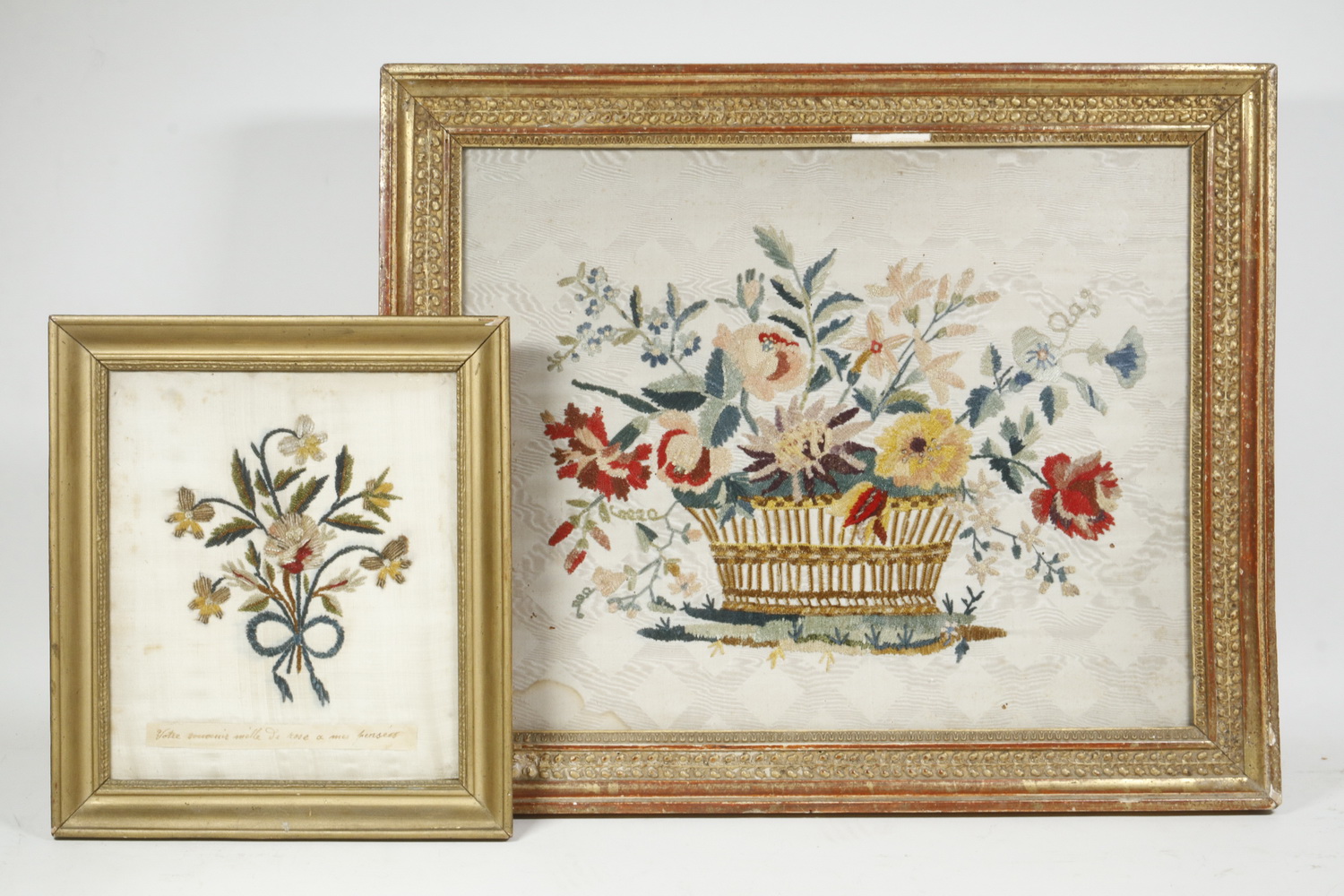  2 19TH C FRENCH FLORAL NEEDLEWORK 2b22fa