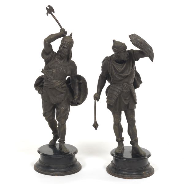 PAIR OF PATINATED SPELTER WARRIORS 2b2315