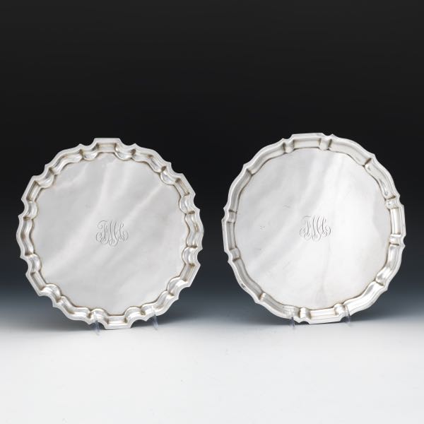 TWO LARGE STERLING SILVER SALVERS 2b2355