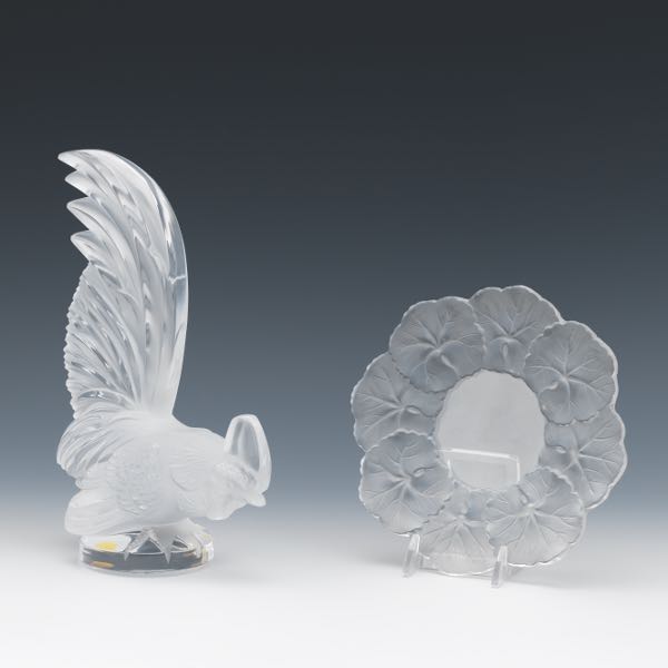 LALIQUE ROOSTER AND PLATE 8 plate 2b240d