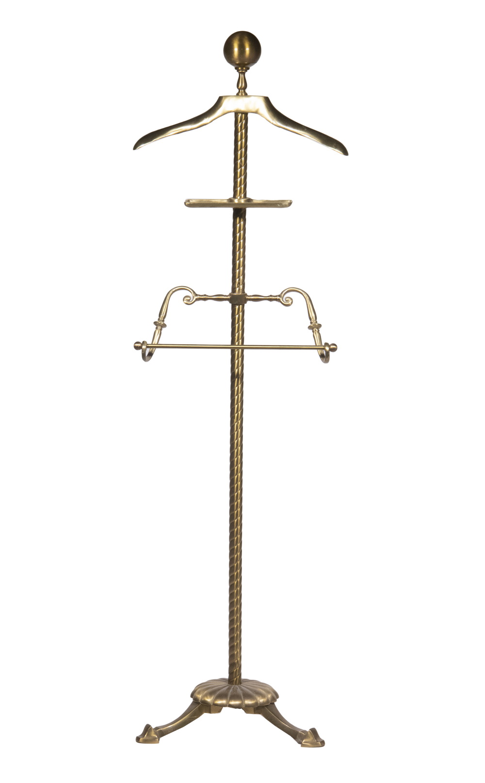 HEAVY CAST BRASS VALET STAND, 20TH C.