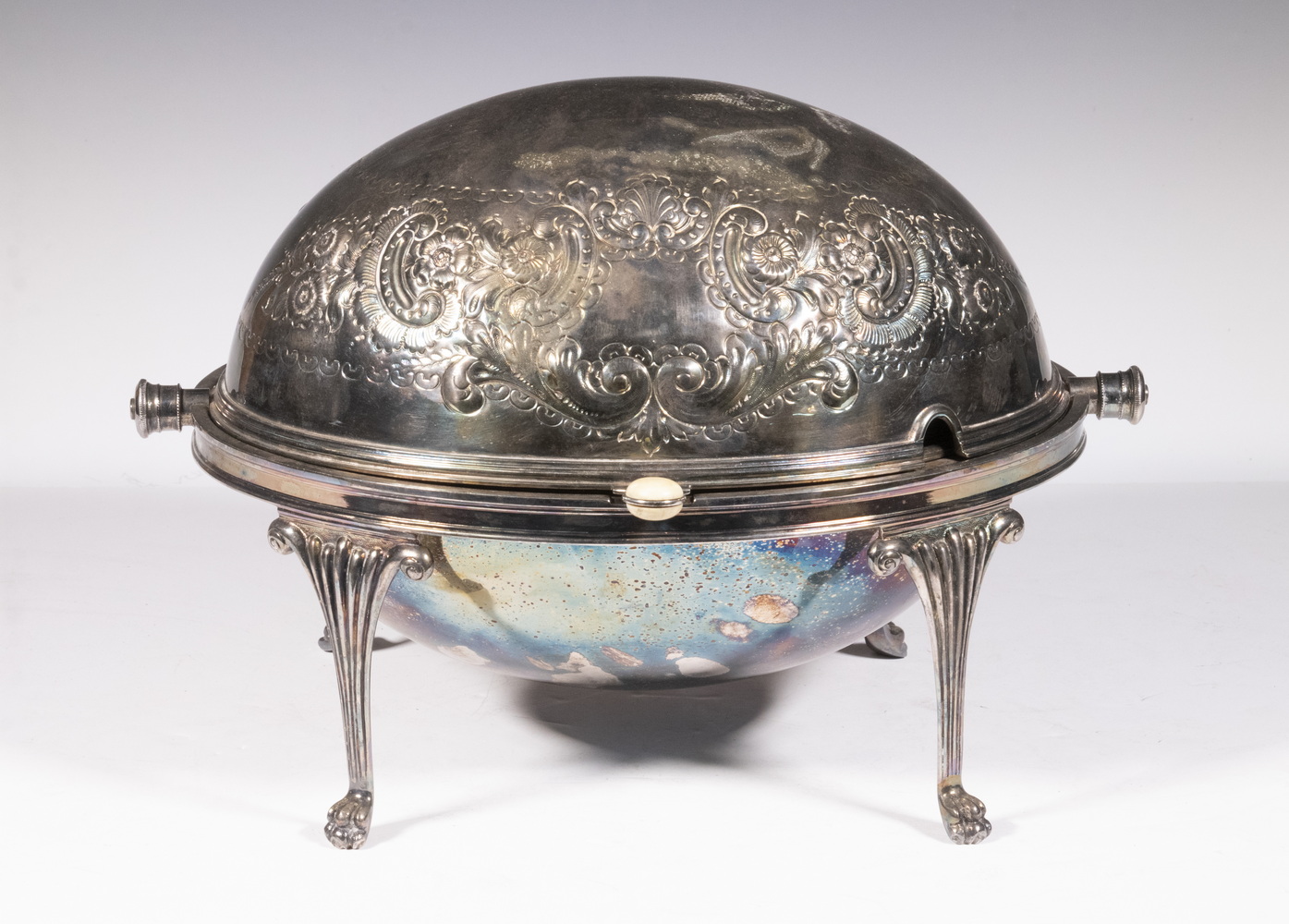 ENGLISH SILVER-PLATE ROLL-TOP CHAFING