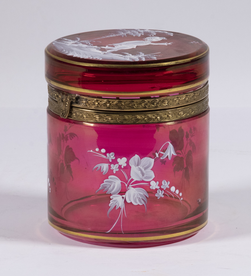 CRANBERRY GLASS MARY GREGORY LIDDED