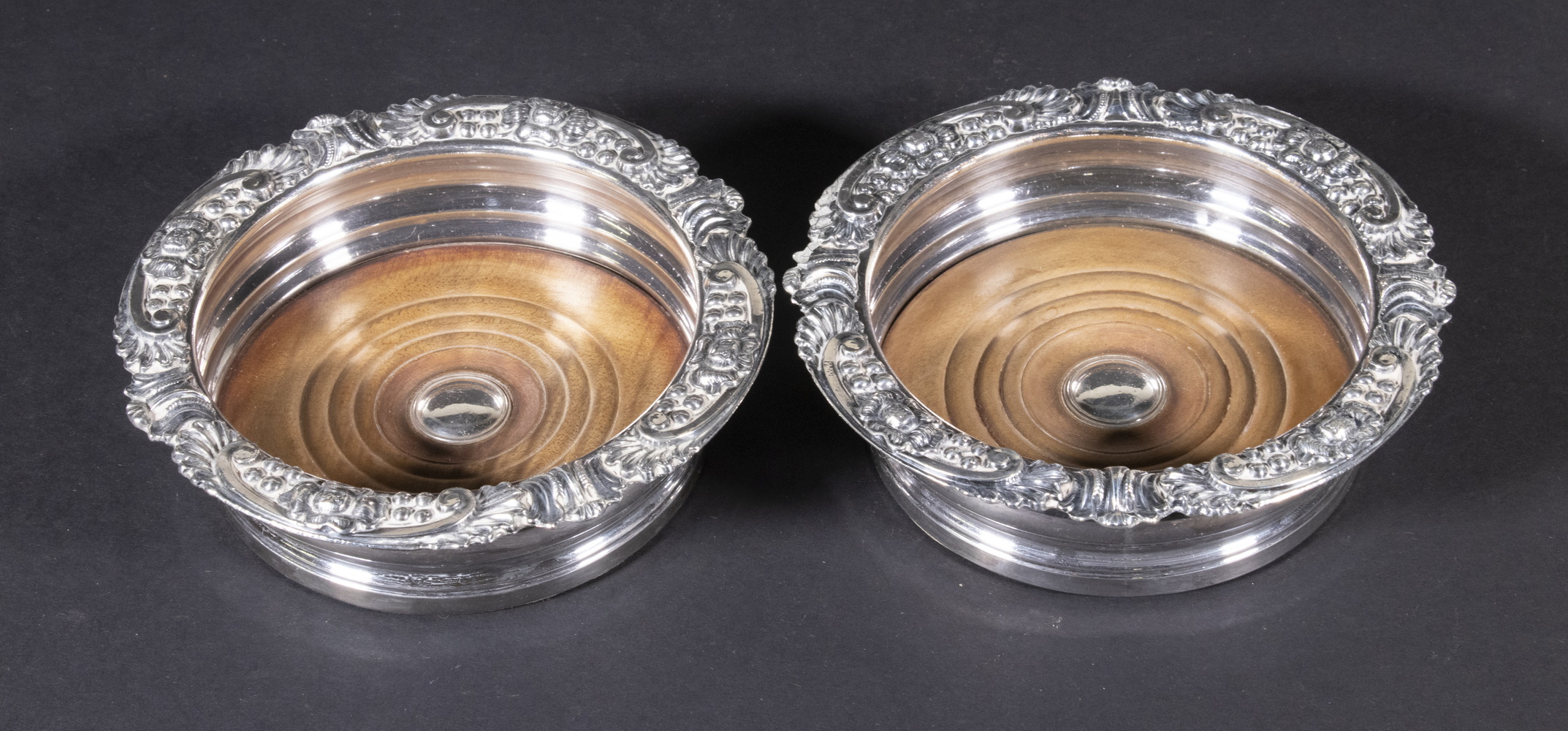 PR SILVER-PLATE WINE COASTERS Pair