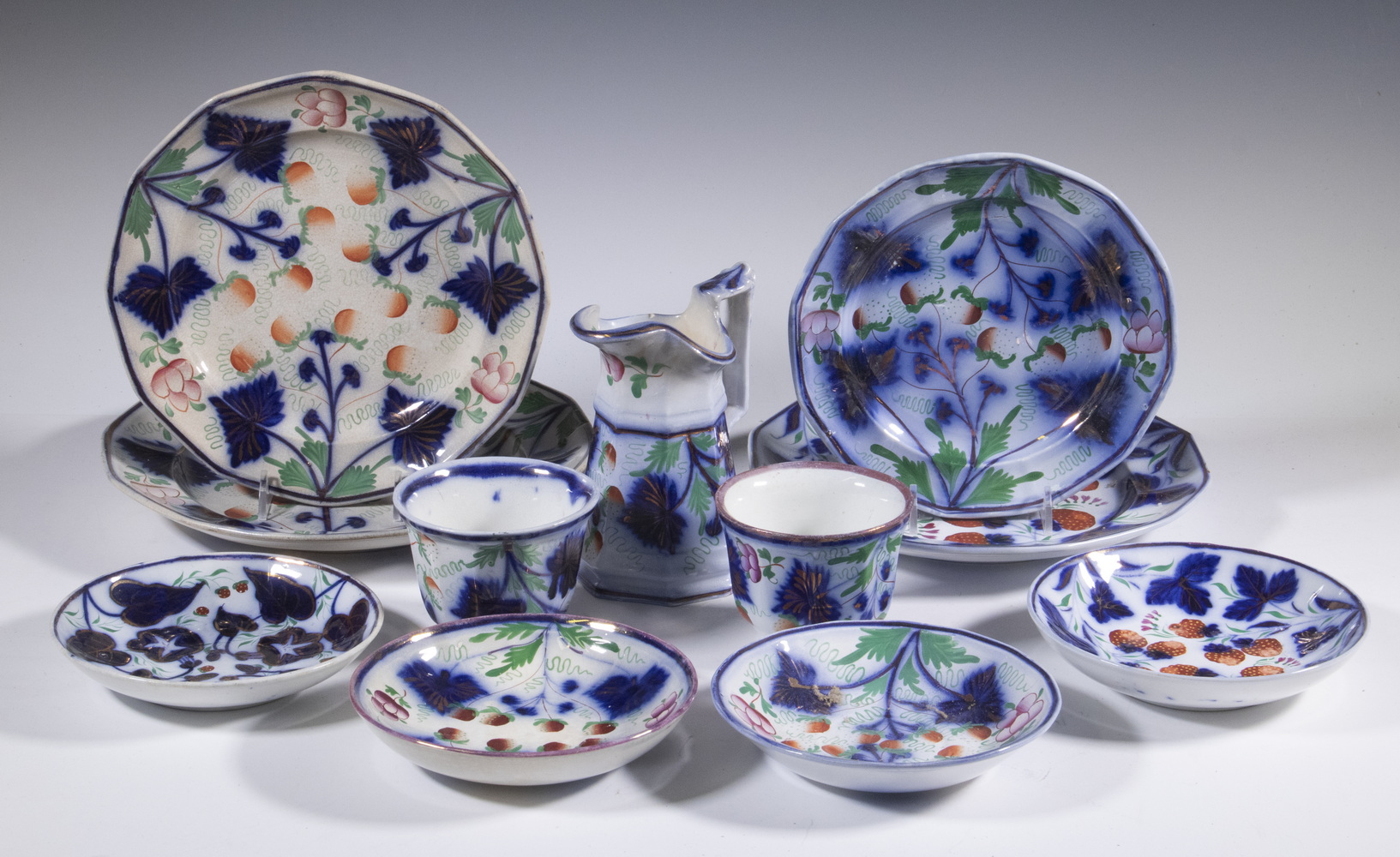 GAUDY WELSH FLOW BLUE DISHES (11) Piece