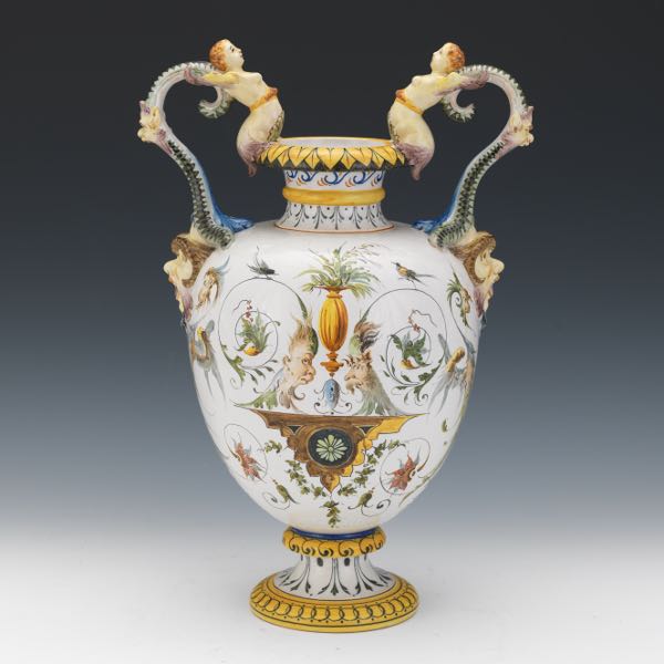 GINORI ITALIAN MAJOLICA URN, TUSCANY