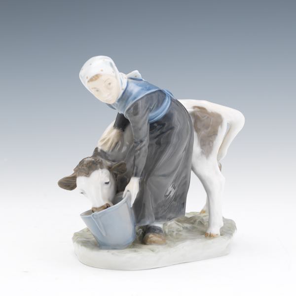 ROYAL COPENHAGEN GIRL WITH CALF FIGURINE