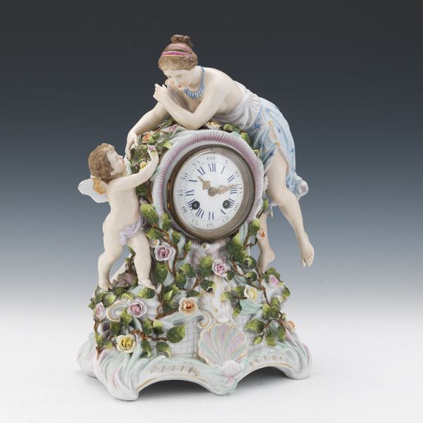 PORCELAIN CLOCK 15 ½ x 11 x 7 Polychromed