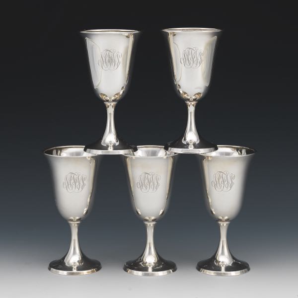 FIVE INTERNATIONAL STERLING SILVER GOBLETS