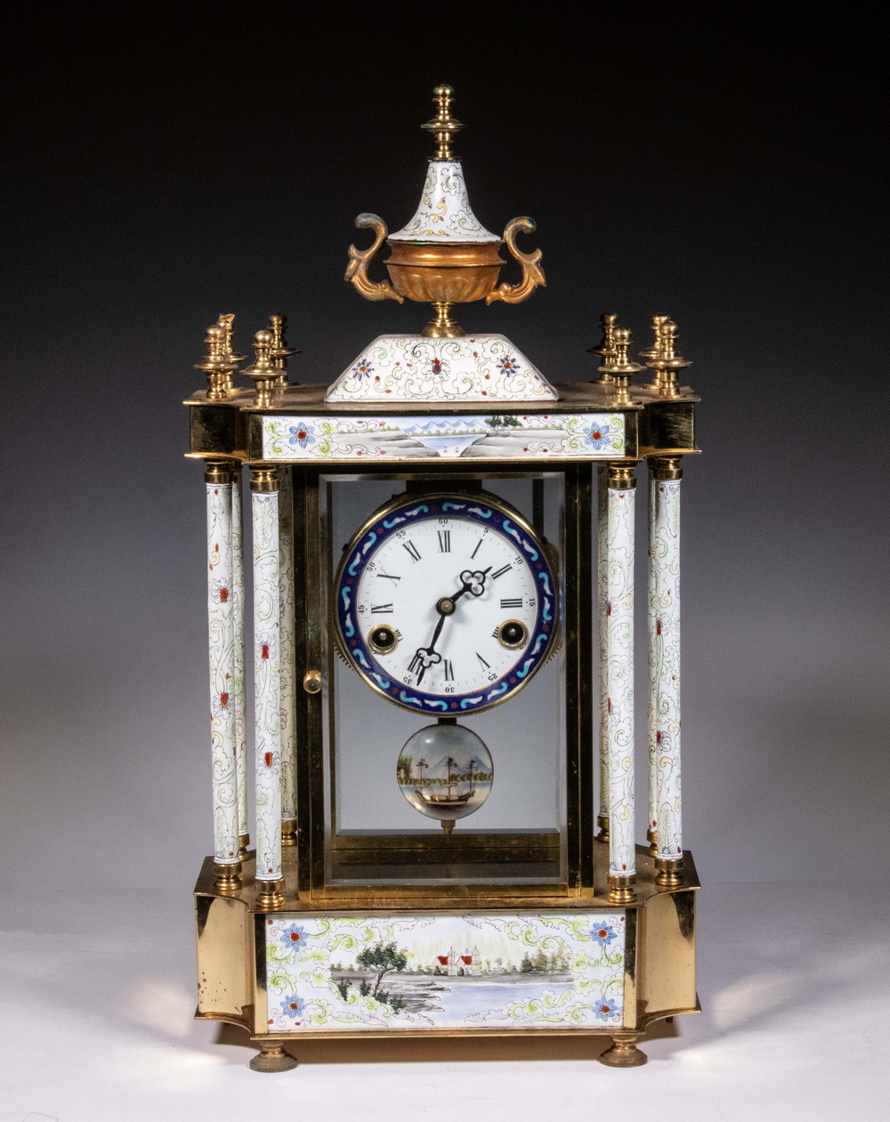 BRASS AND ENAMEL MANTEL CLOCK Chinese