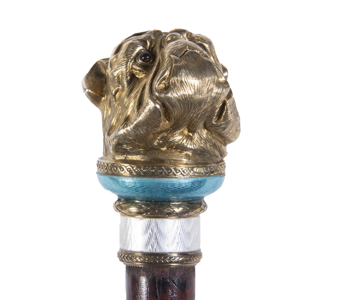 RUSSIAN SILVER MOUNTED CANE Bulldog