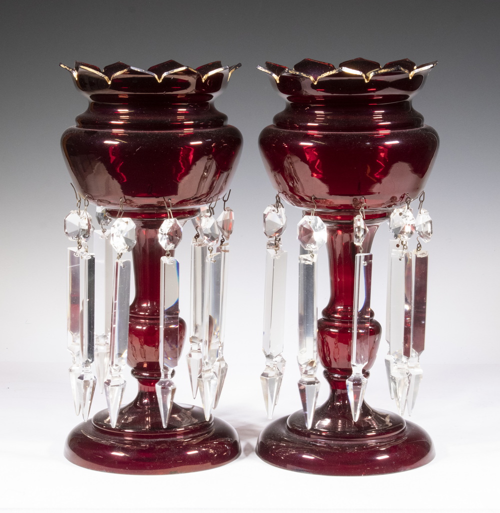 PR RUBY GLASS CANDLE LUSTRES Pair 2b2bf3