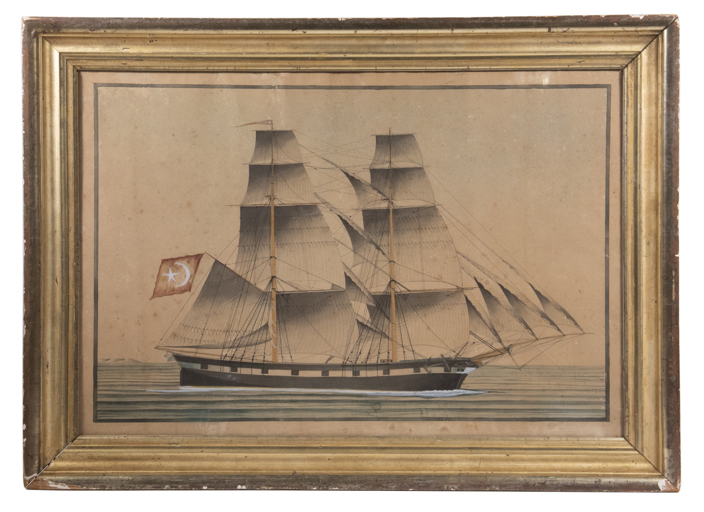 19TH C WATERCOLOR OF TWO MASTED 2b2c63
