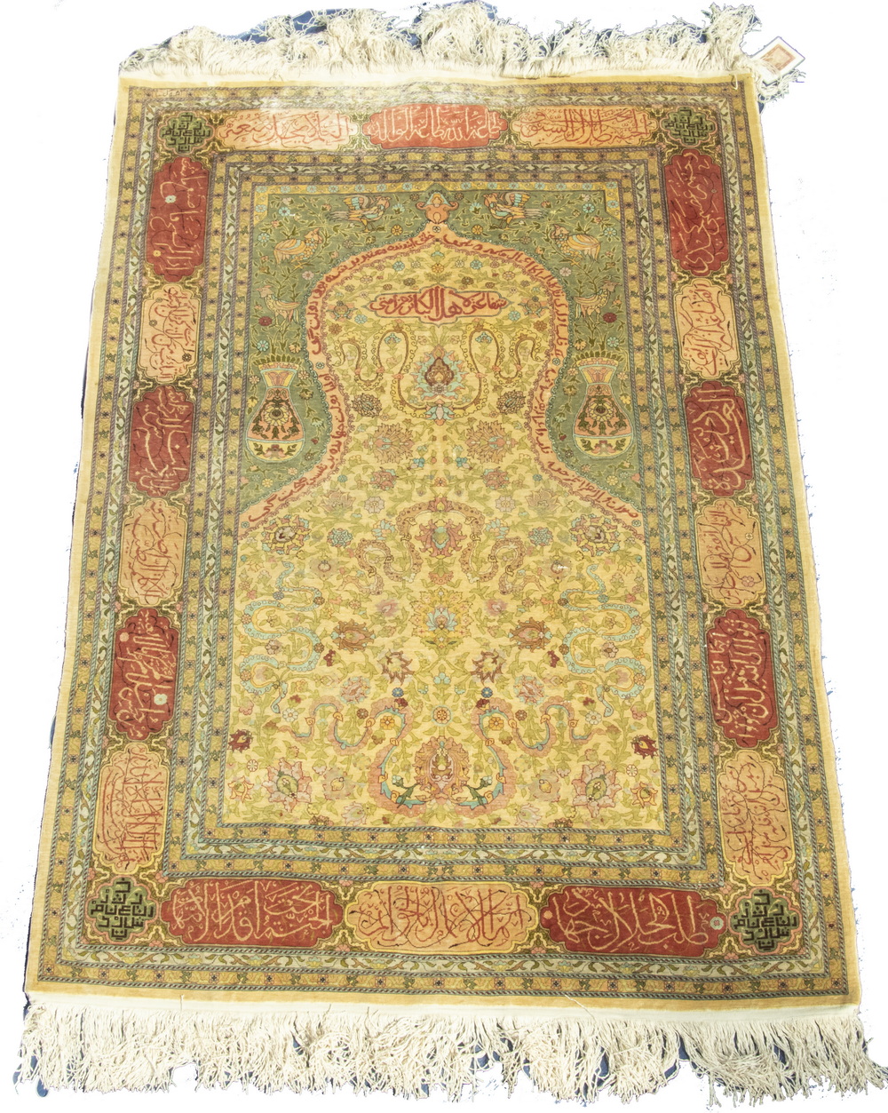 HEREKE SILK PRAYER RUG WITH WORKSHOP 2b2cc4