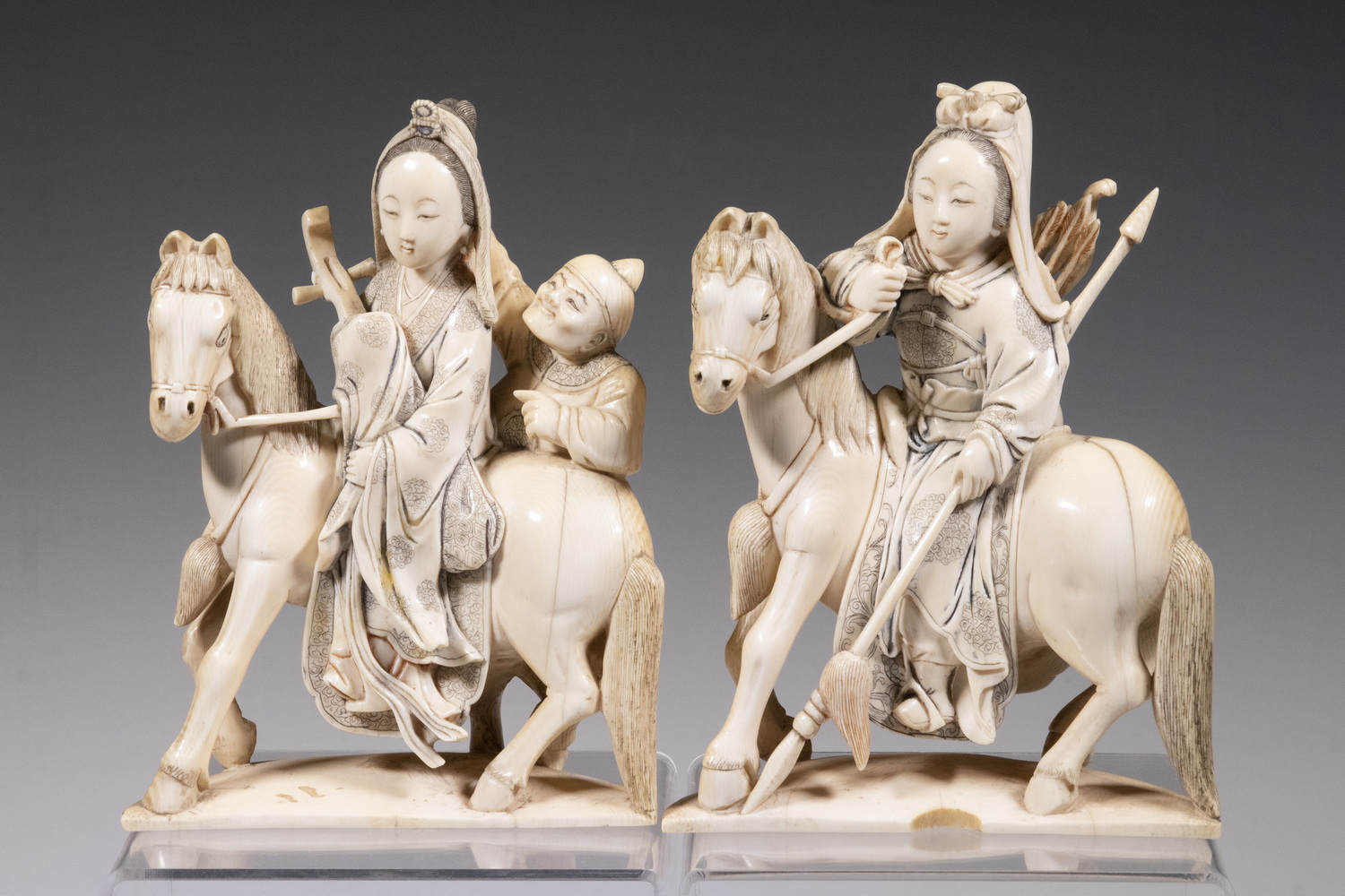CHINESE QING CARVED IVORY PAIR