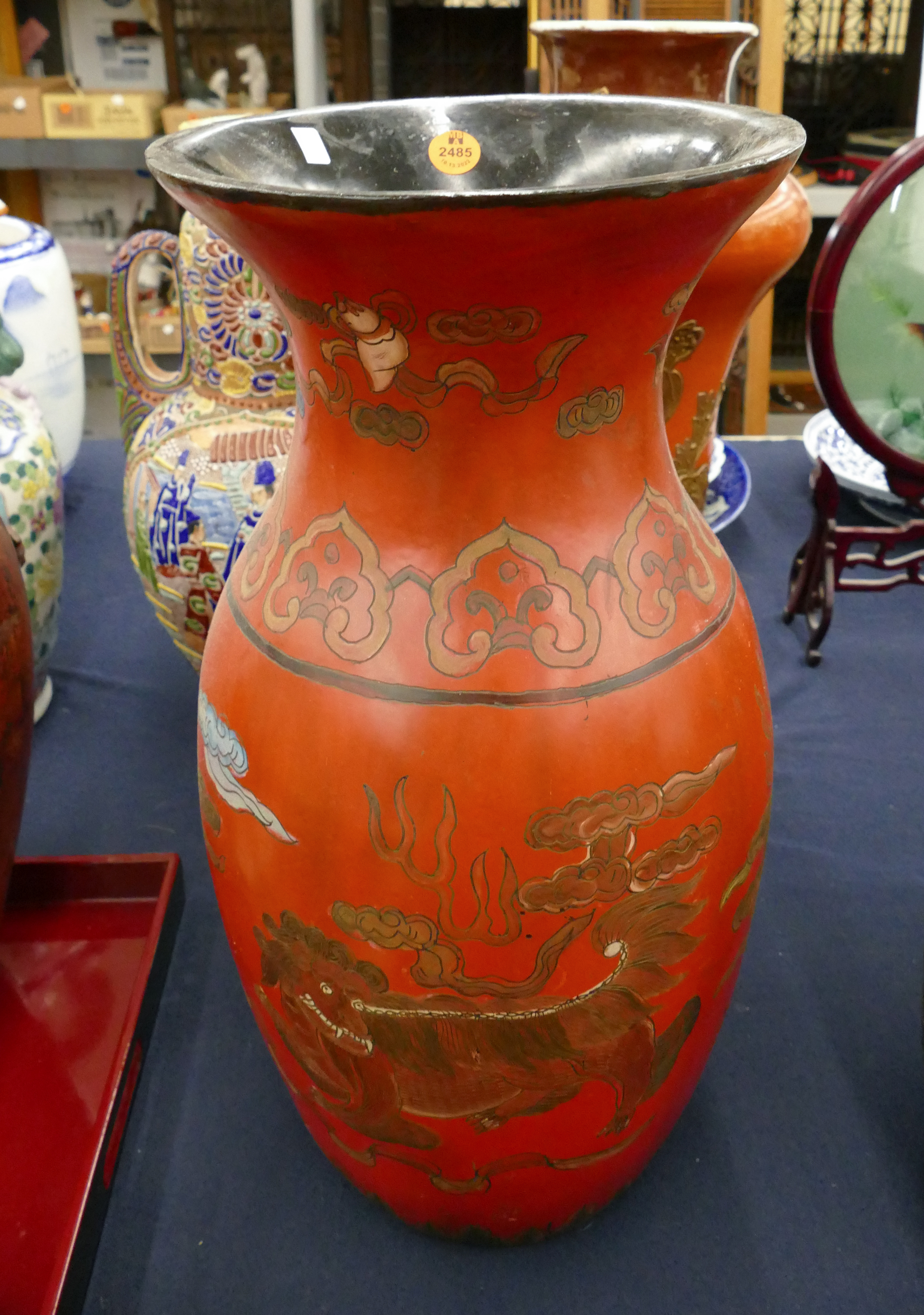 Chinese Red Lacquered Foo Lion