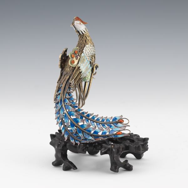 CHINESE EXPORT SILVER ENAMELLED SCULPTURE