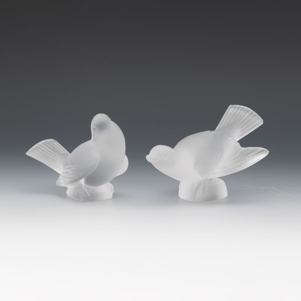 TWO LALIQUE FRANCE CRYSTAL SPARROWS