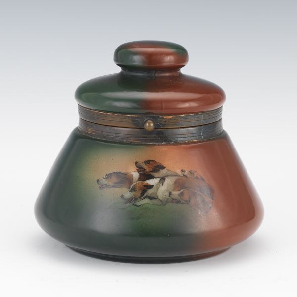 HANDEL PAINTED GLASS HOUND HUMIDOR 2b08db