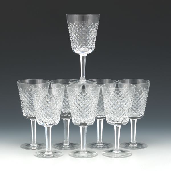 EIGHT WATERFORD CRYSTAL WATER GOBLETS,