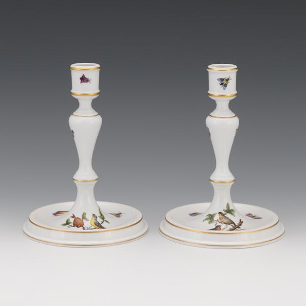 HEREND PAIR OF PORCELAIN CANDLESTICKS,