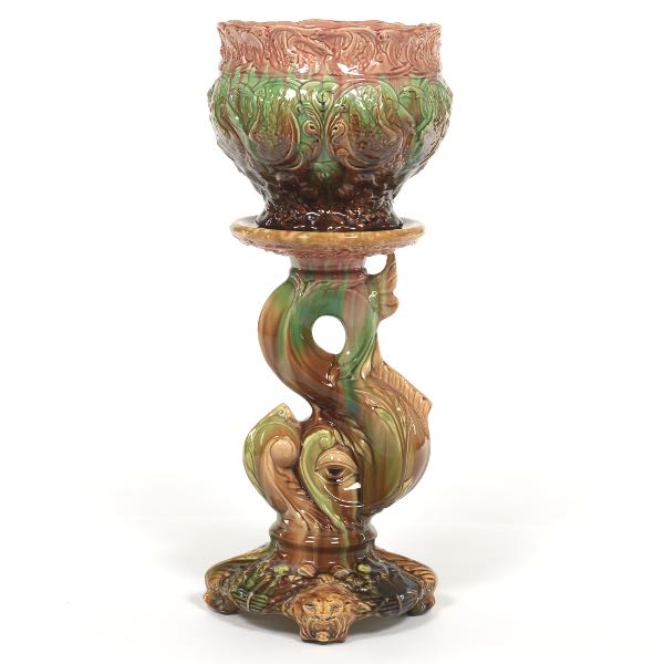 MAJOLICA JARDINIERE WITH STAND 2b0917