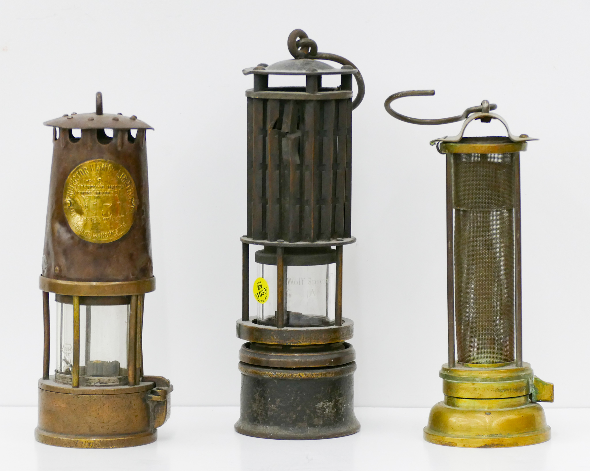 3pc Old Mining Lamps - Wolfs Lamp,