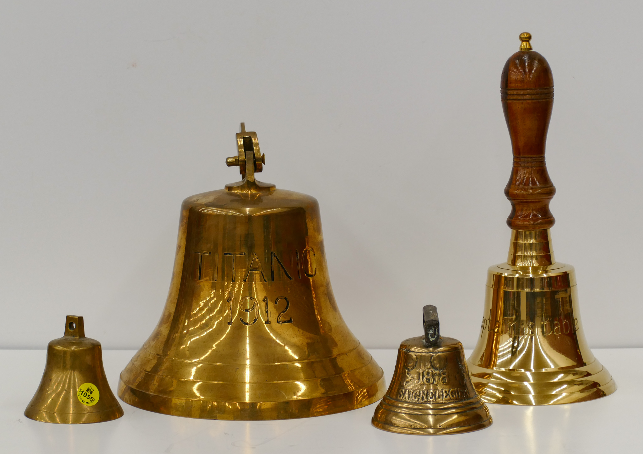 5pc Brass Bells w Antique 1878 2b09aa